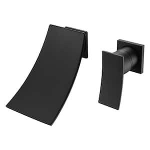 Contemporary Single Handle Wall Mounted Roman Tub Faucet with Waterfall Spout in Matte Black