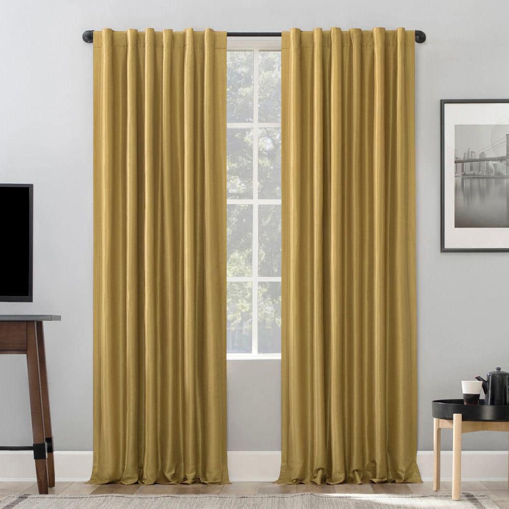 Gold Faux Silk Blackout Back Tab Curtain Panel 50" x 84"