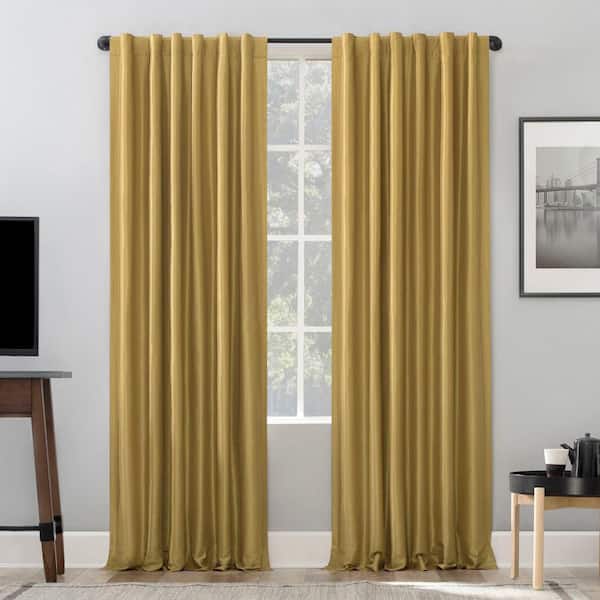 Sun Zero Evelina Fau x Dupioni Silk Thermal 50 in. W x 95 in. L 100% Blackout Back Tab Curtain Panel in Gold (Single Panel)