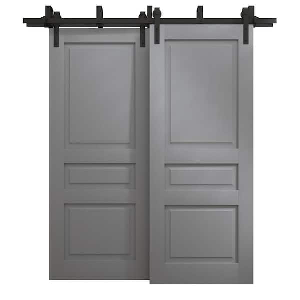 84 in. x 96 in. Painted Grey Oak Color Solid Wood Barn Door Slab With Hardware