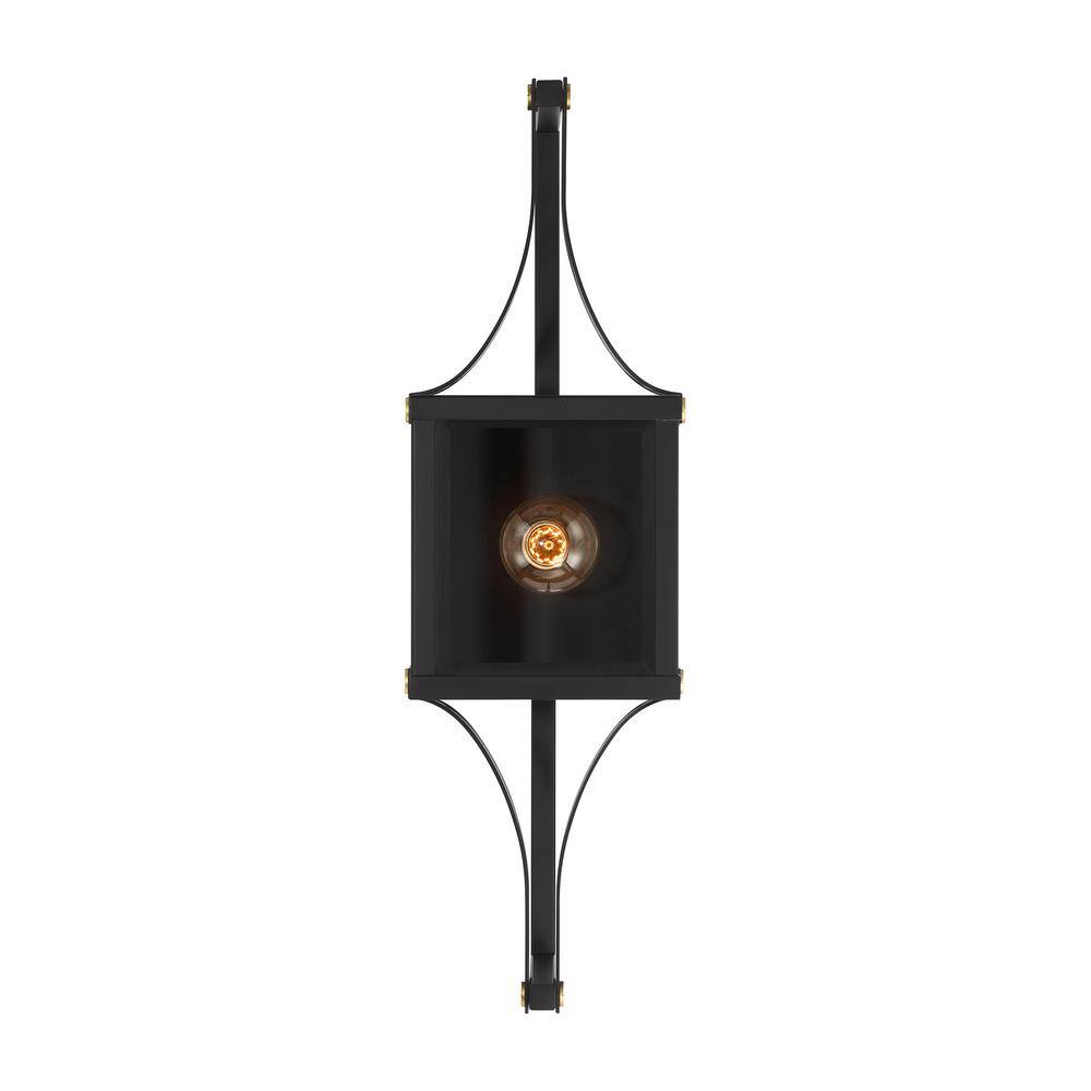 Matte Black and Brass 28" Outdoor Wall Lantern