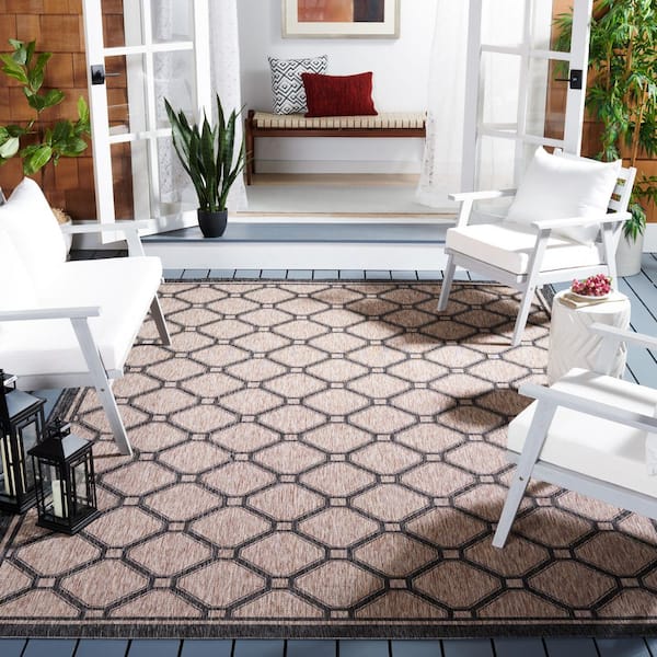 Courtyard Natural/Black 5 ft. x 8 ft. Geometric Indoor/Outdoor Patio  Area Rug