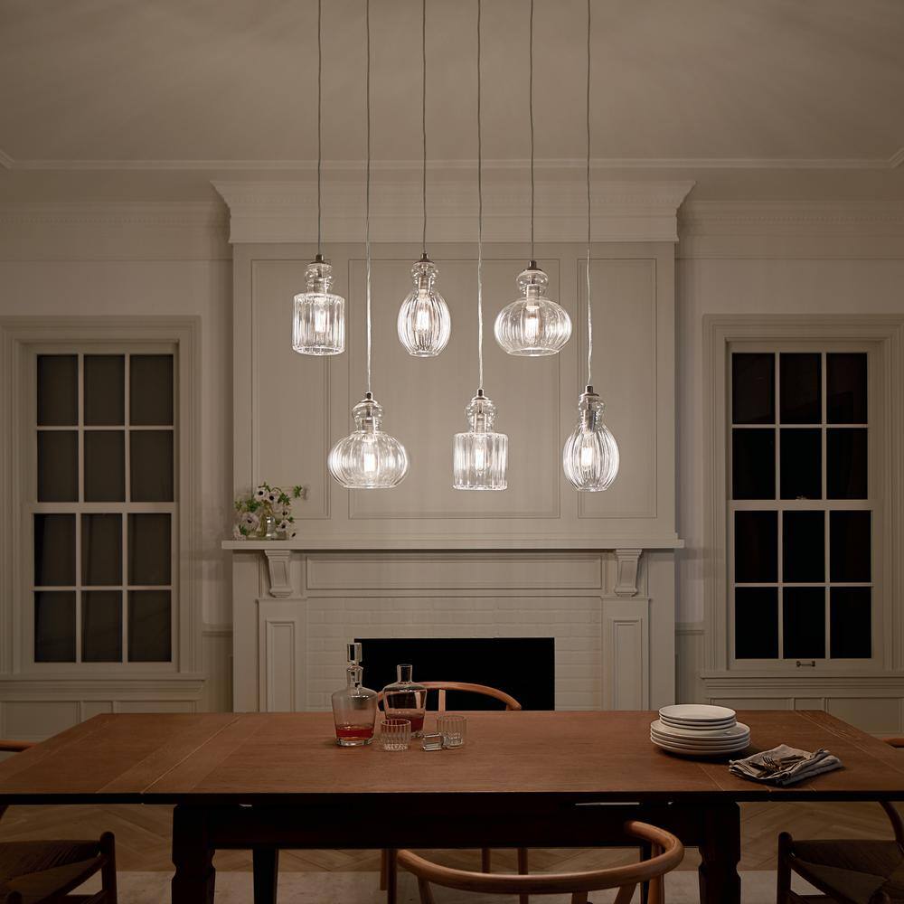 Brushed Nickel 6-Light Linear Chandelier with Clear Glass Shades
