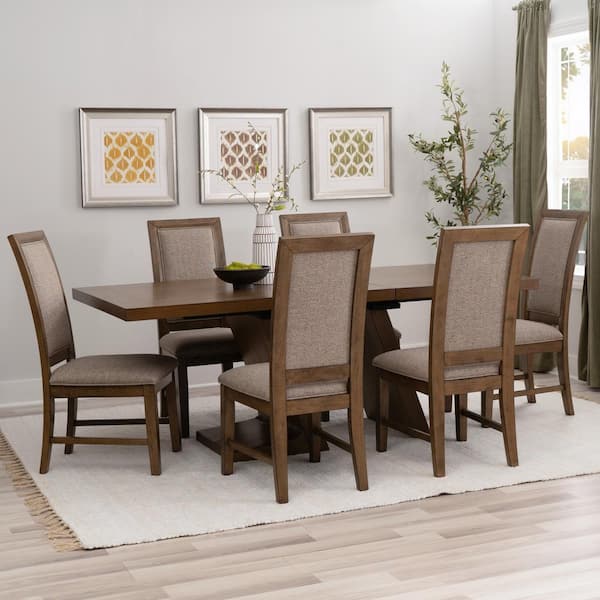 Linon Home Decor Carson 7-Piece Rectangle Walnut Brown Wood Top Dining Room Set Seats 6