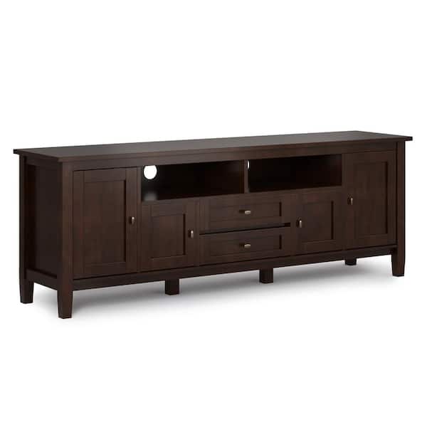 Simpli Home Warm Shaker Solid Wood 72 in. Wide 1- Drawer Transitional TV Media Stand in Russet Brown for TVs up to 80 in.