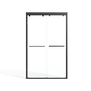 WYonder 48 in. W x 75 in. H Sliding Framed Shower Door in Black with 5/16 in. (8 mm) Clear Glass