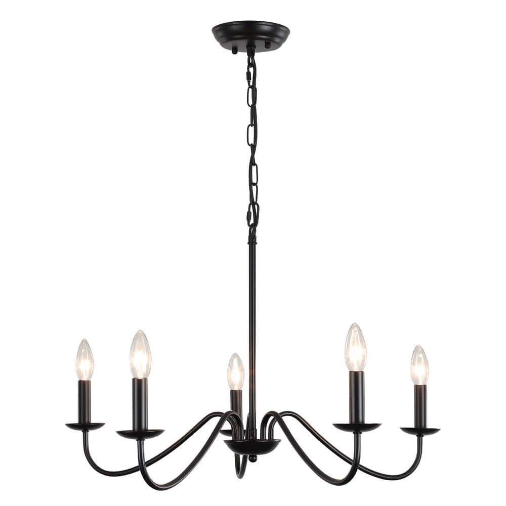 5-Light Black Farmhouse Candle Style Rustic Chandelier for Kitchen Island L