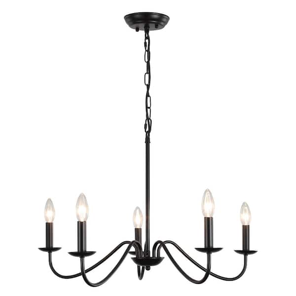 5-Light Black Farmhouse Candle Style Rustic Chandelier for Kitchen Island Lighting Fixtures Hanging