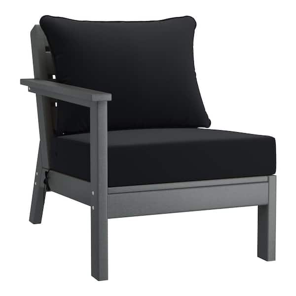 WESTIN OUTDOOR Birchwood Outdoor Patio Deep Seating Left Facing Arm HDPE Lounge Chair in Grey with Black Cushions
