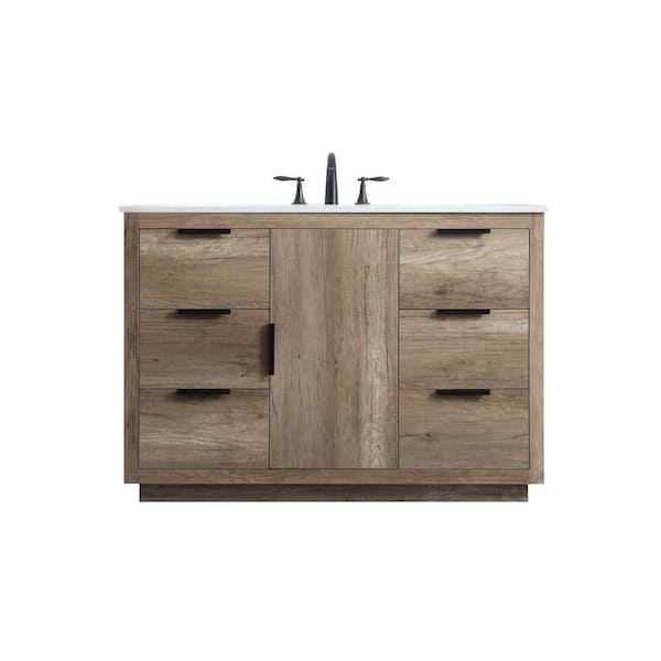 48 in. W x 22 in. D x 34 in. H Bath Vanity in Natural Oak with White Engineered Marble Top