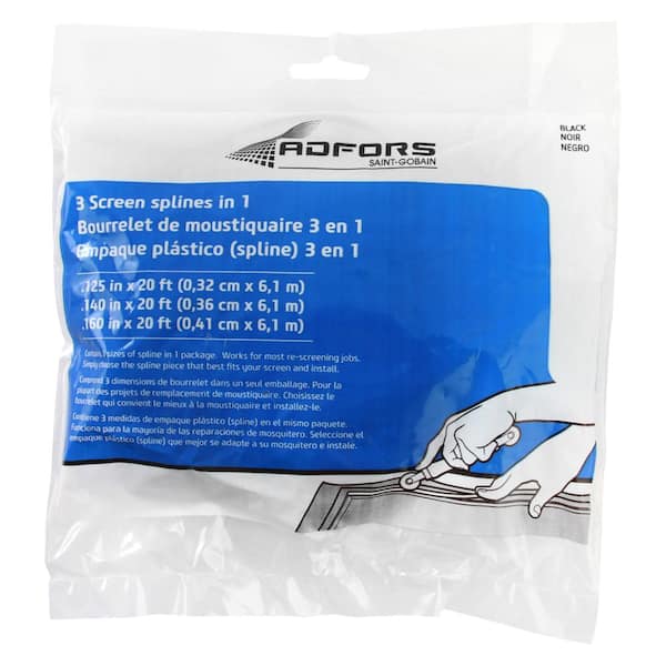 Saint-Gobain ADFORS 3 Sizes 0.125 in., 0.140 in., and 0.160 in. x 20 ft. each Black Screen Spline Multi-Pack (3 Pack)