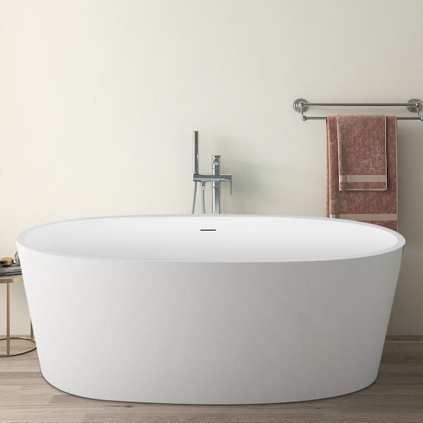 Mokleba 63 in. Acrylic Double Ended Freestanding Flatbottom Non-Whirlpool Soaking Bathtub in Glossy White