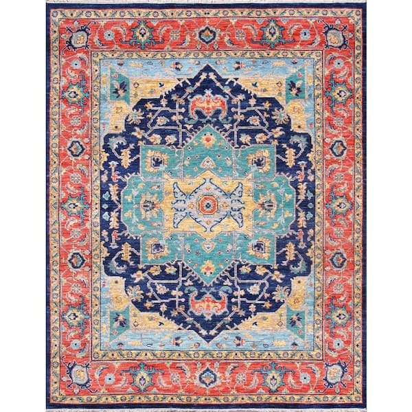 Pasargad Home Oushak Navy 8 ft. x 10 ft. Floral Wool Area Rug