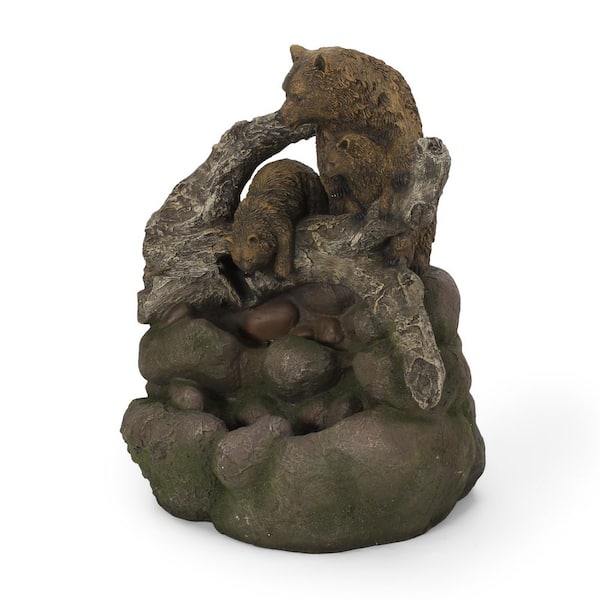 24.75 in. High Weather Resistant Floor Fountain with Light, Light Brown + Moss, Waterfall Fountain