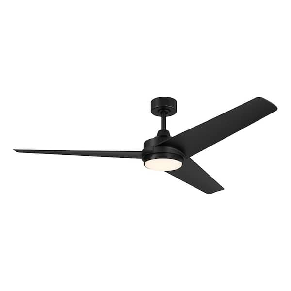 Velto 60-in 3-Blade Indoor Modern Matte Black Smart Standard Downrod Mount Ceiling Fan with LED Light and Remote