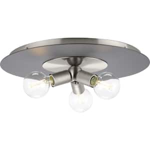 Trimble Collection 3-Light Brushed Nickel 18 in. Flush Mount