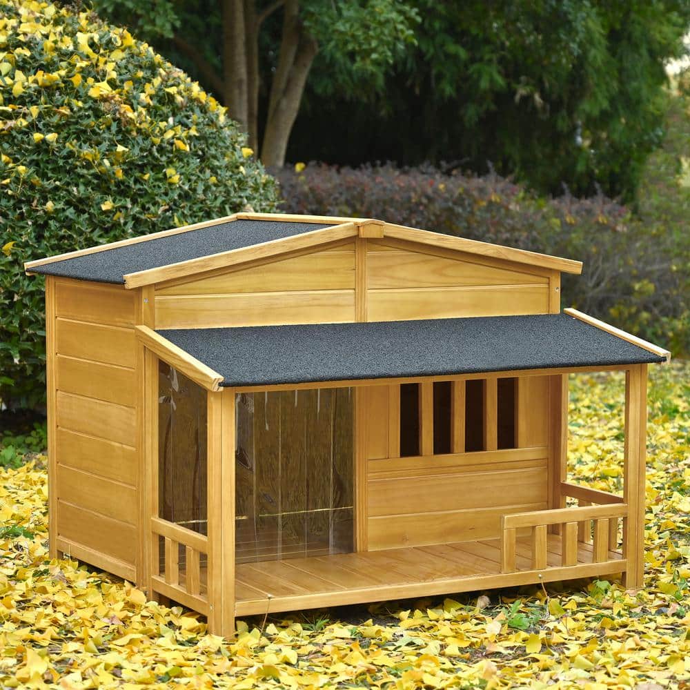 47.2 in. Wooden Dog House, Outdoor Indoor Dog Crate, Pet Kennel with Porch,