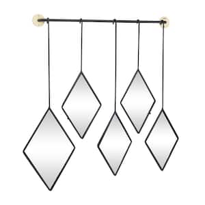 27 in. x 27 in. Diamond Shapes Geometric Framed Black Wall Mirror with Hanging Bar