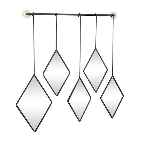 Litton Lane 27 in. x 27 in. Diamond Shapes Geometric Framed Black Wall Mirror with Hanging Bar