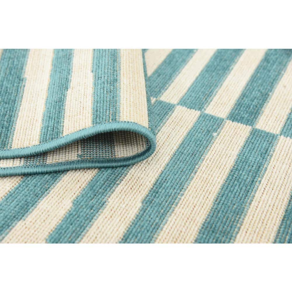 Teal Stripe Easy-Care Synthetic 4' x 6' Rectangular Rug