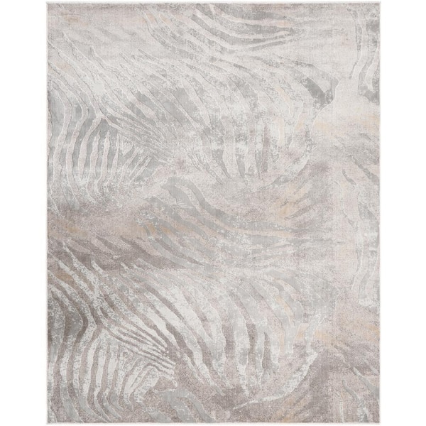 N Natori Neutral Zebra 9 ft. 6 in. x 13 ft Animal Print Area Rug