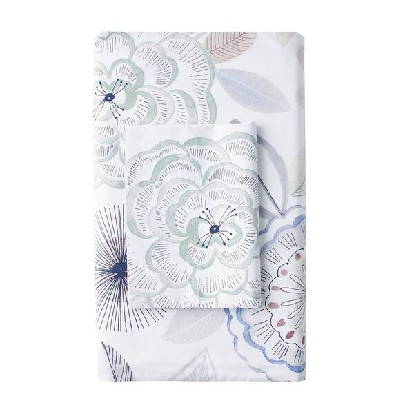 The Company Store Piper Floral Multicolored 300-Thread Count Organic Cotton Percale Twin Fitted Sheet