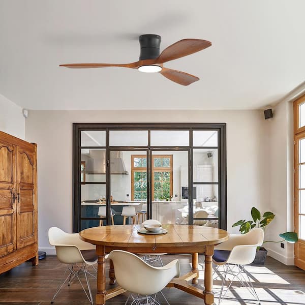 48 in. Indoor/Outdoor Standard Black Flush Mount Integrated LED Ceiling Fan with Dimmable Light and Remote Control