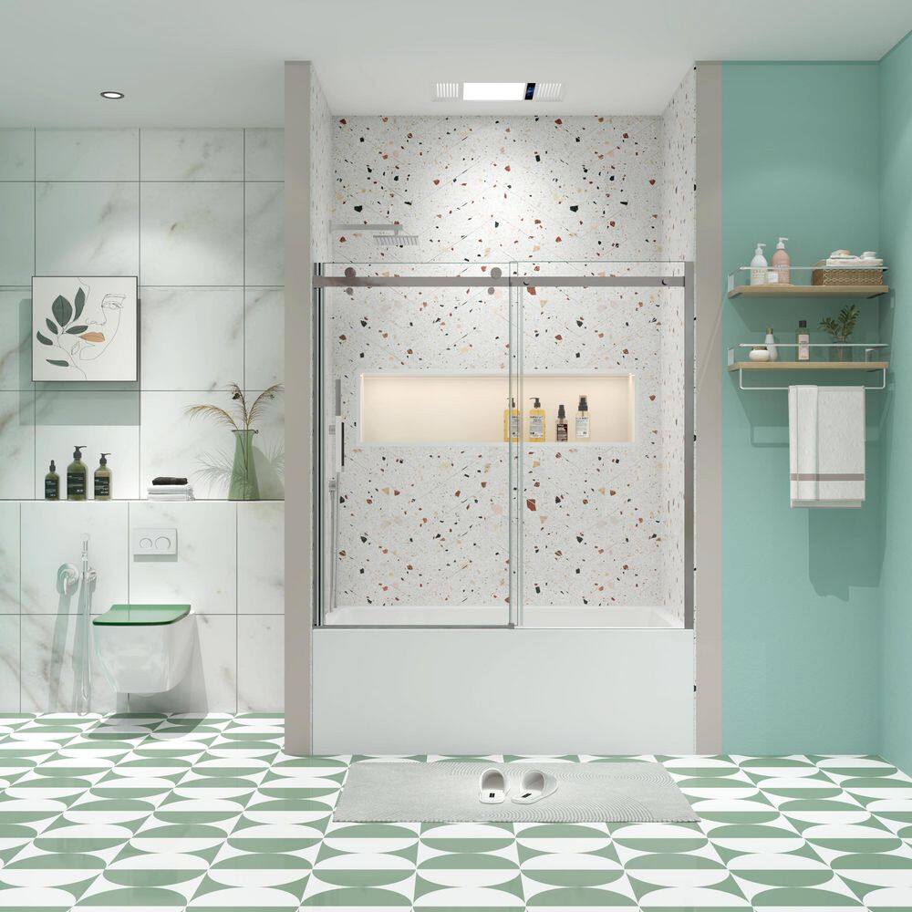 Pilas 60 in. W x 58 in. H Sliding Frameless Tub Door in Chrome with 5/16 in. (8 mm) Clear Glass price history on PriceWatchPro