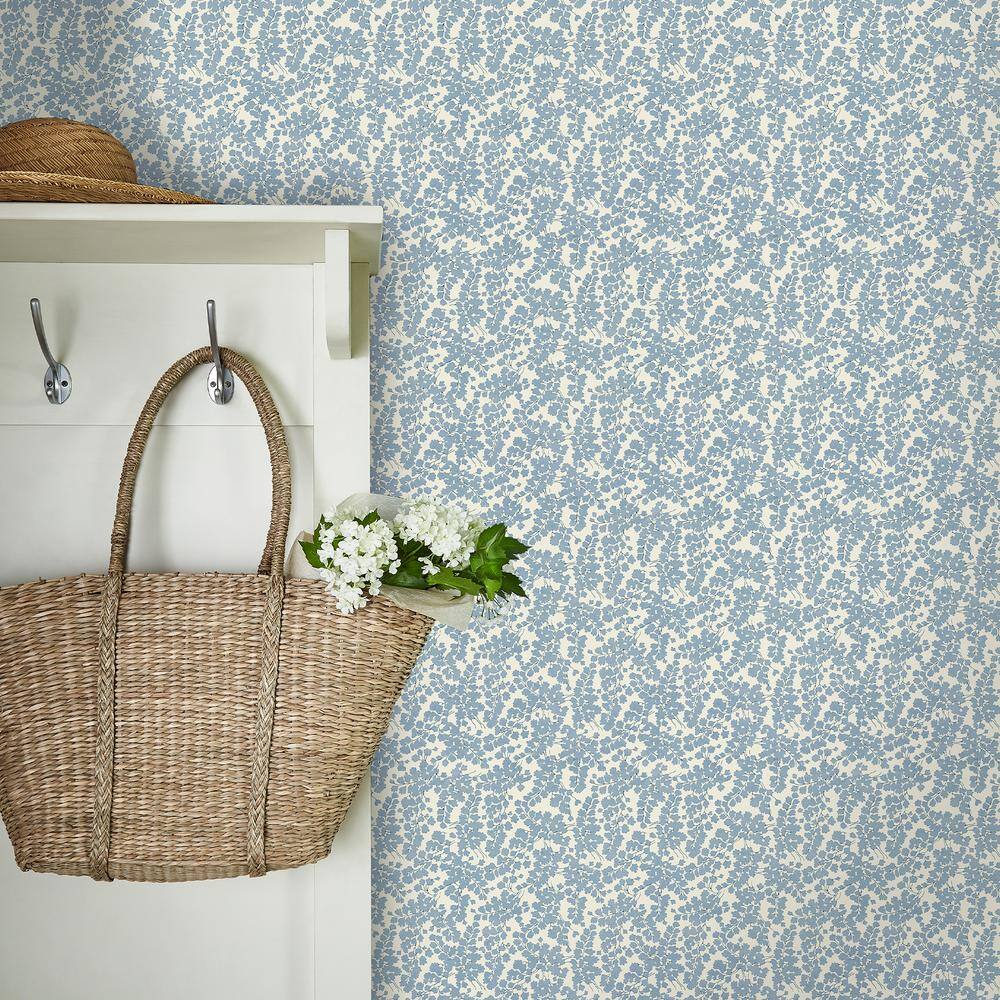 Laura Ashley Newport Blue Vinyl Floral Wallpaper Roll