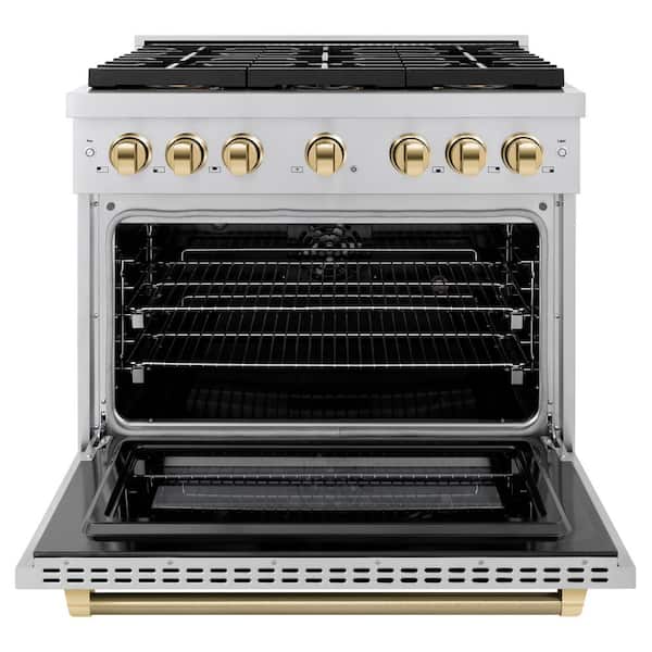 Autograph Edition 36 in. Paramount Dual Fuel Range with 6 DuoPro Burners and Convection Oven w/ Gold Helix Handle