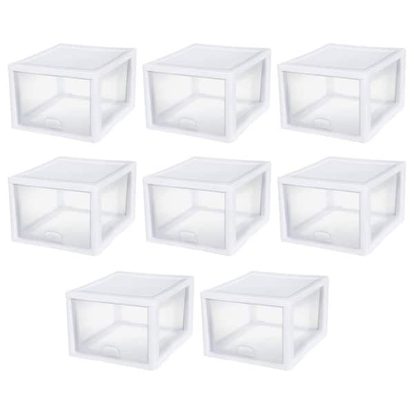 27-Qt. Plastic Storage Bin with One Drawer in Clear and White (8-Pack)