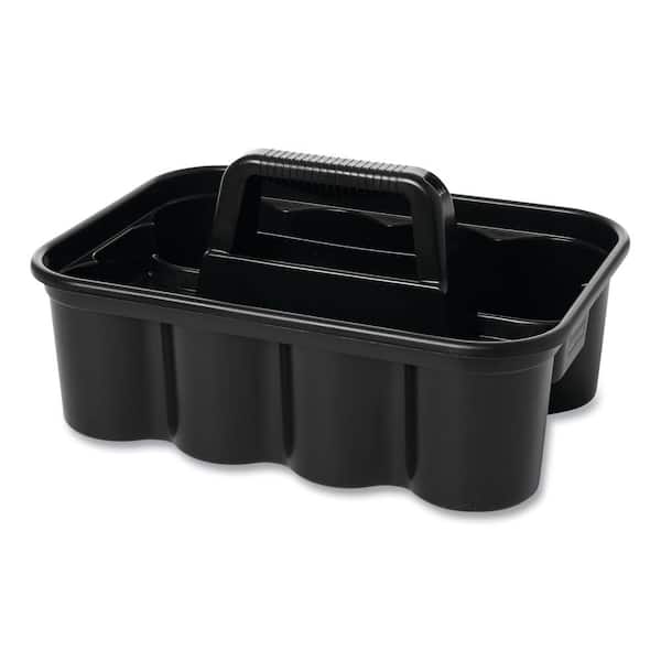 RW Clean Black Plastic Cleaning Caddy - 3 Compartments, with Handle - 15  1/4 x 13 1/