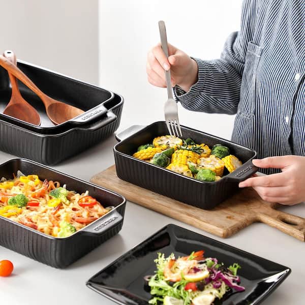 vancasso 4-Piece Black Rectangular Stoneware Baking Dish Set with
