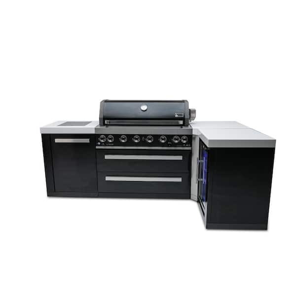 MONT ALPI Black Series 6-Burner Propane Natural Gas Grill Island in Black Stainless Steel