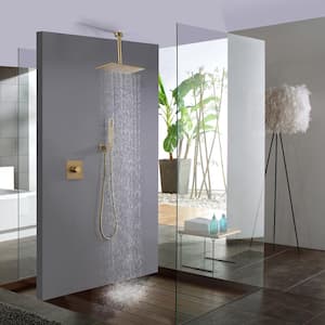 2-Spray Patterns with 2.5 GPM 11 in. Ceiling Mount Rain Dual Shower Heads in Brushed Gold