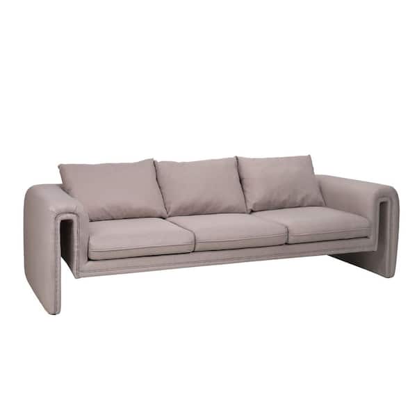 Ely Three-Seater Sofa-Modern Linen Upholstered Full Size Couch with Iron Frame and Removable Cushions in Light Brown
