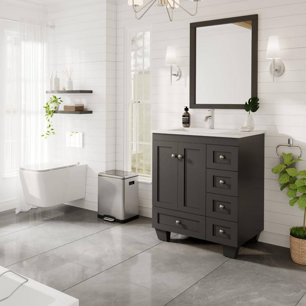 Espresso 28" Bathroom Vanity with White Quartz Top and Undermount Sink