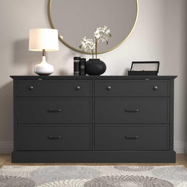 GALANO Louis Philippe 2-Drawer Black Nightstand Sidetable Ultra