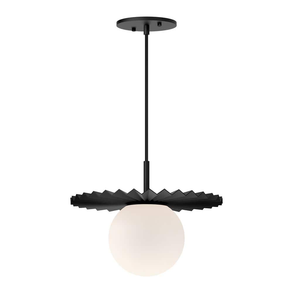 Matte Black and Opal Glass Pendant Light