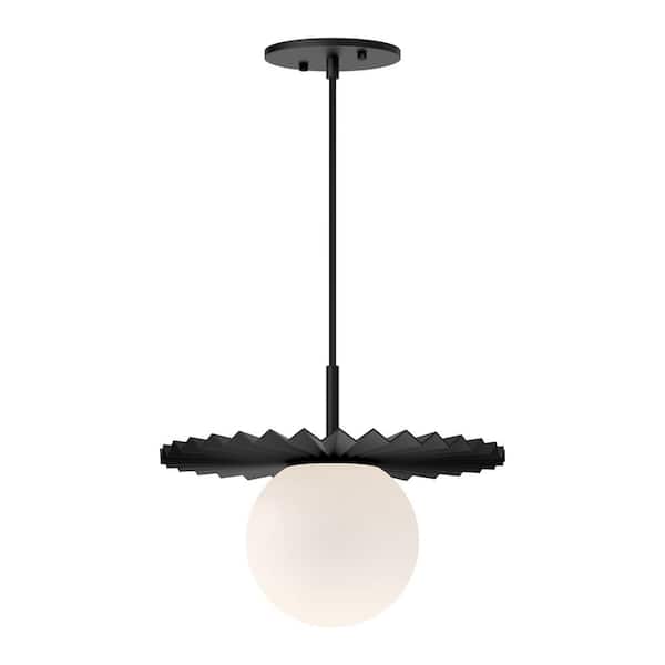 ALORA MOOD Plume 12 in. 1 Light 60-Watt Matte Black/Opal Matte Glass Pendant Light