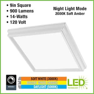 Low Profile 9 in. White Square LED Flush Mount with Night Light Feature J-box Compatible Dimmable 900 Lumens (4-Pack)