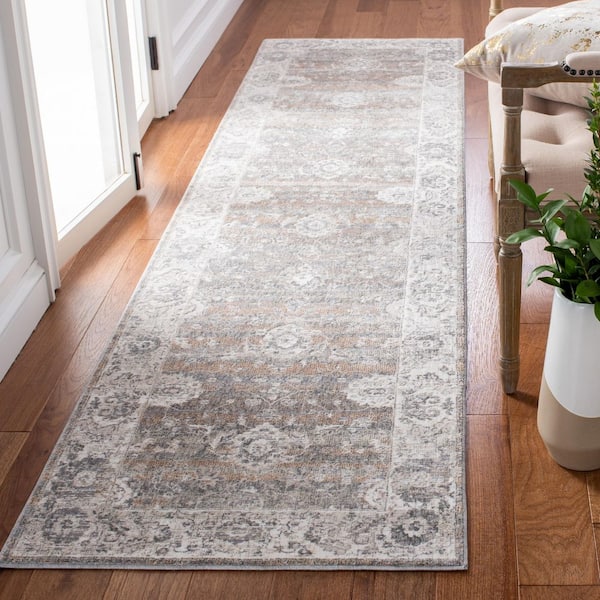 Webster 3 ft. x 10 ft. Gray/Beige Border Distressed Ornate Runner Rug
