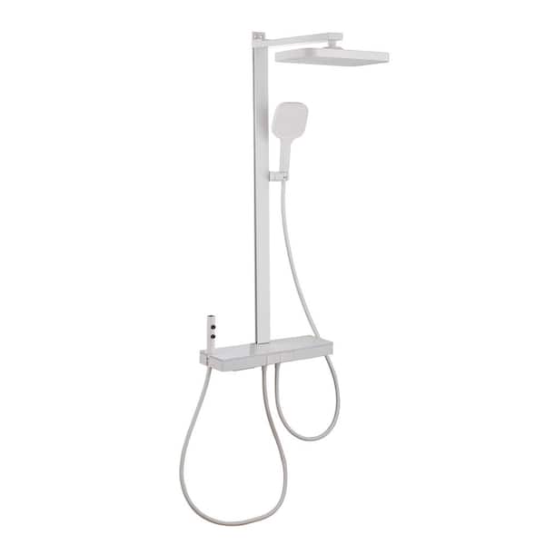 FLG Single Handle 3-Spray Thermostatic Tub and Shower Faucet 1.8 GPM Exposed Pipe Shower System in. White Valve Included