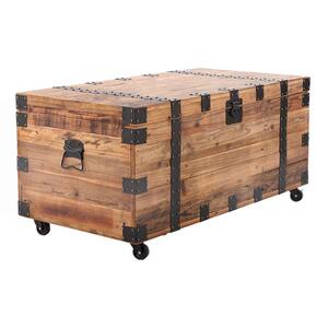 Trunk Brown Table with Storage and Metal Rivet Accents
