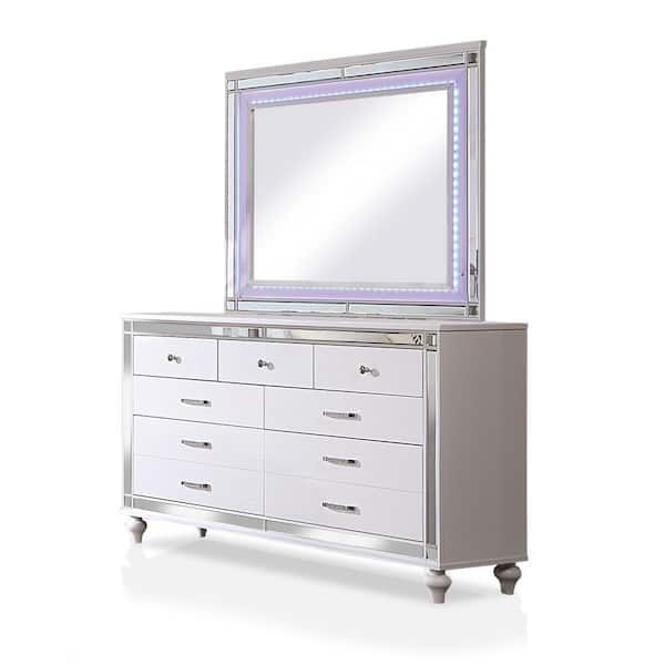 Furniture of America Alcorn 9-Drawer White Dresser with Mirror (78.25 in. H x 62 in. W X 18 in. D)