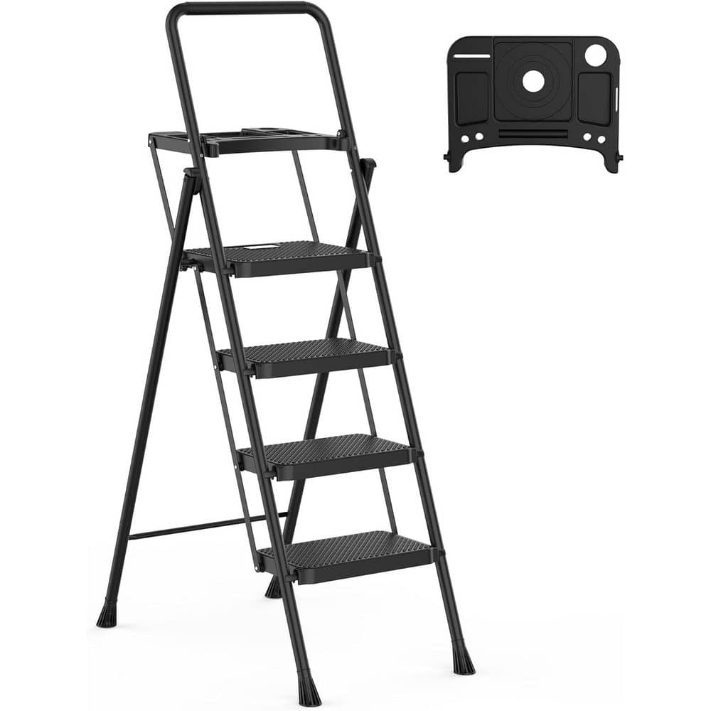 Step Ladder, Folding Step Stool with Wide Anti-Slip Pedal, Sturdy Steel Lad