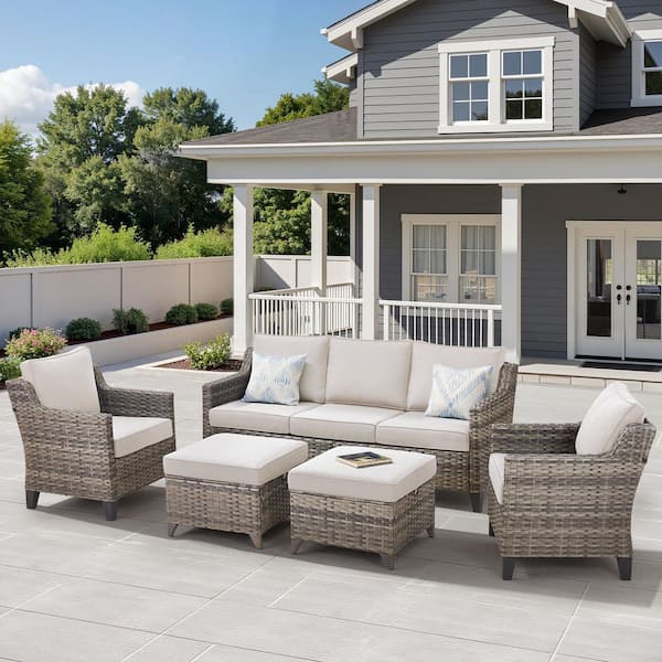 Buenaola Nyajiah 5-Piece Wicker Patio Conversation Set with Beige Cushions