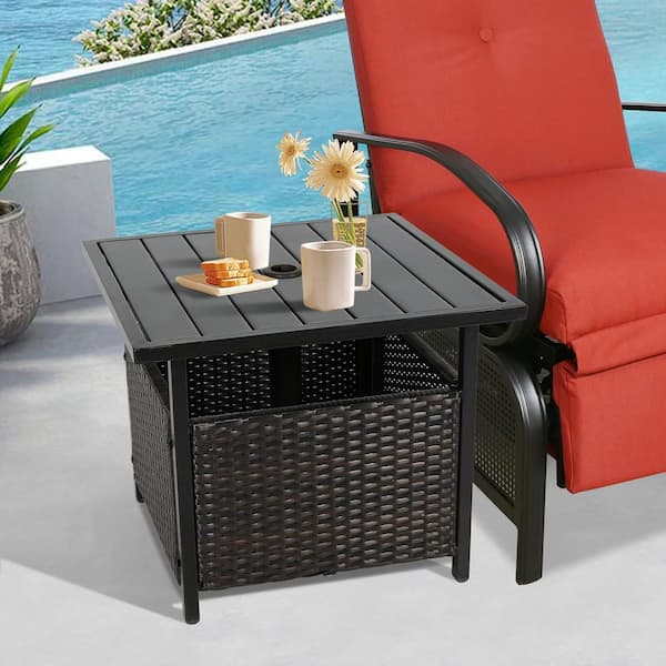 ULAX FURNITURE Wicker Outdoor Coffee Table Patio Umbrella Side Table