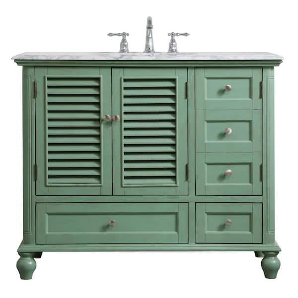 Unbranded Simply Living 42 in. Single Bathroom Vanity in Vintage Mint with Marble Vanity Top in Carrara White