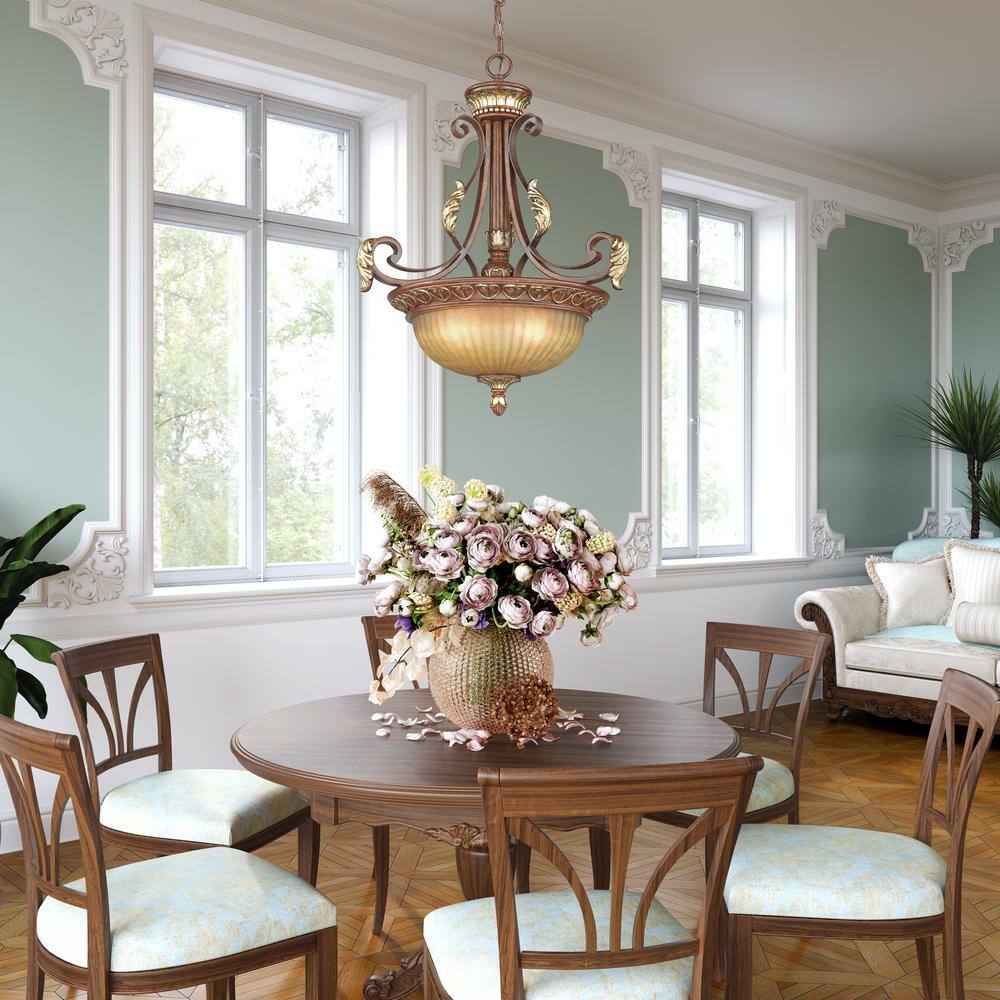 Villa Verona 3-Light Bronze and Glass Pendant